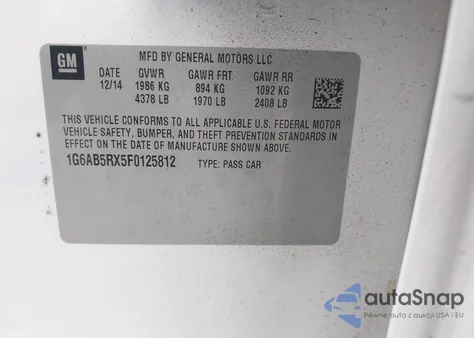 2015 Cadillac Ats Luxury из США, поврежденный, VIN 1G6AB5RX5F0125812